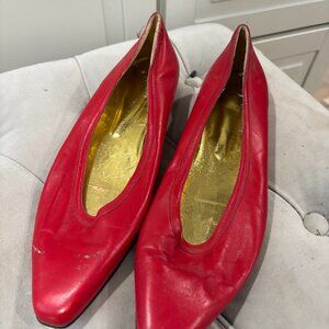 Vintage Italian Red Leather Flats with Trim - Carloyn Roehm